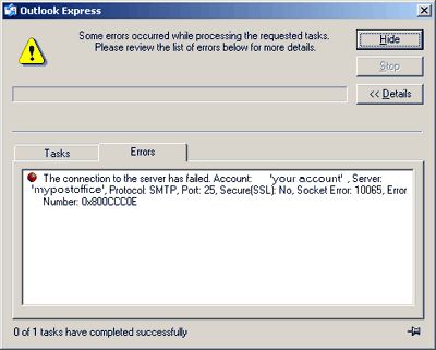 brak błędu gniazda w programie Microsoft Outlook Express